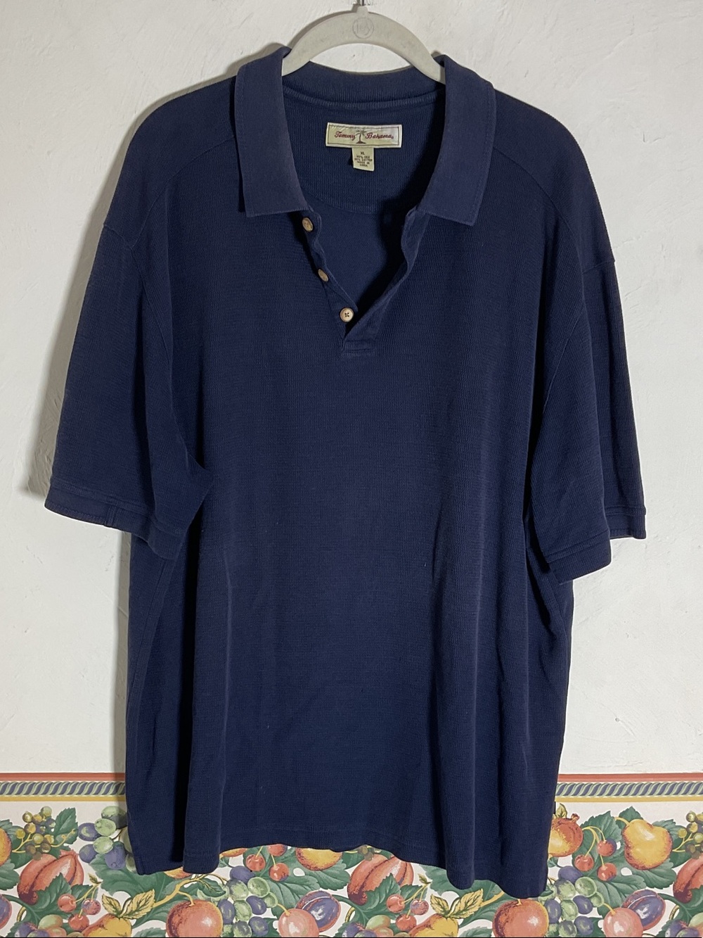 Tommy Bahama Men Blue Silk Blend Short Sleeve Polo Shirt Size XL